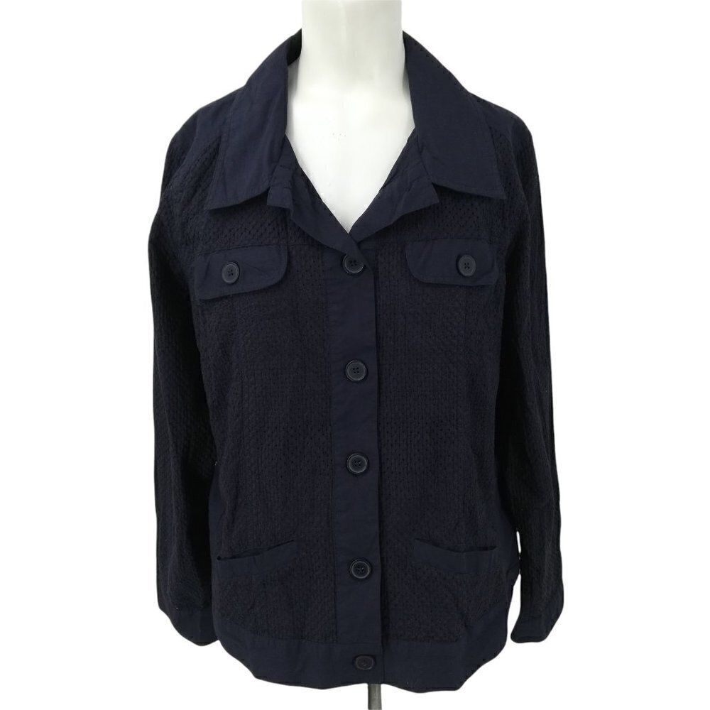 Christopher & Banks Shirt Jacket Embroidered Size X 14W New NWT Navy Blue